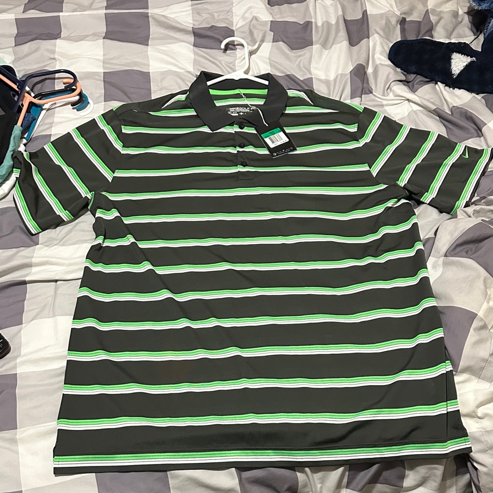 Men's Nike Green Striped Polo Shirt